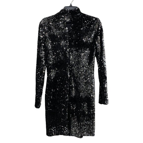 Millie Black Long Sleeved Sequin Turtleneck Mini Dress Womens Size 6 - Picture 3 of 6